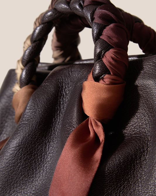 BOMBON FOULARD - Plaited-handle Leather Handbag