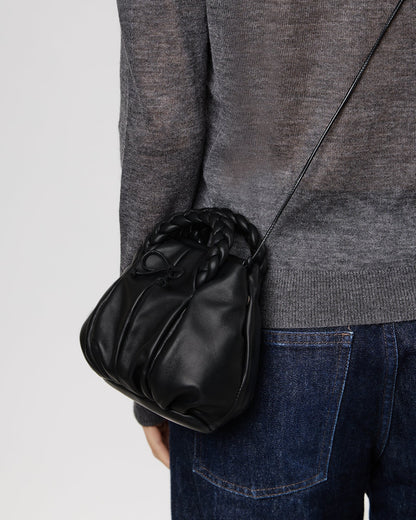 BOMBON BOW - Plaited-handle Leather Handbag