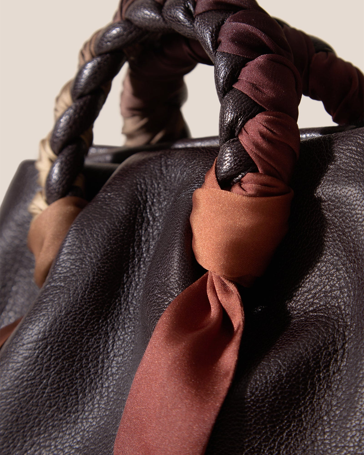 BOMBON FOULARD - Plaited-handle Leather Handbag