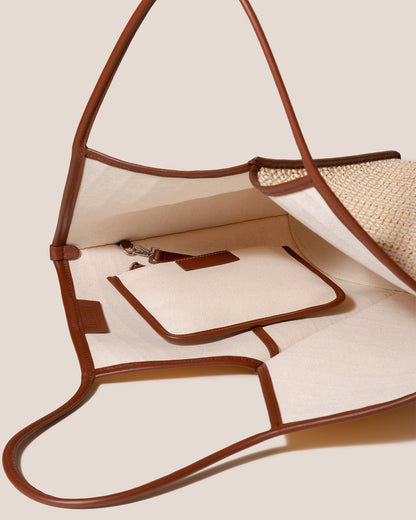 CALELLA RAFFIA - Leather-trimmed Tote Bag