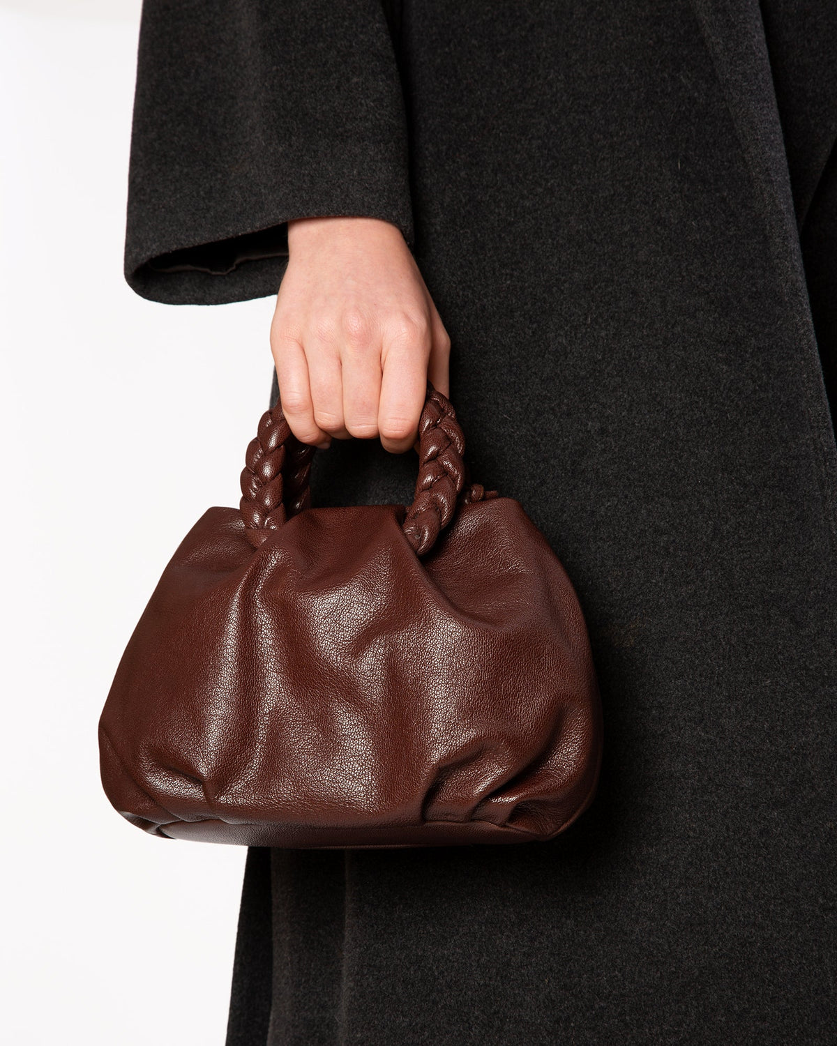 BOMBON M SUPPLE SHINY - Medium Plaited-handle Leather Handbag