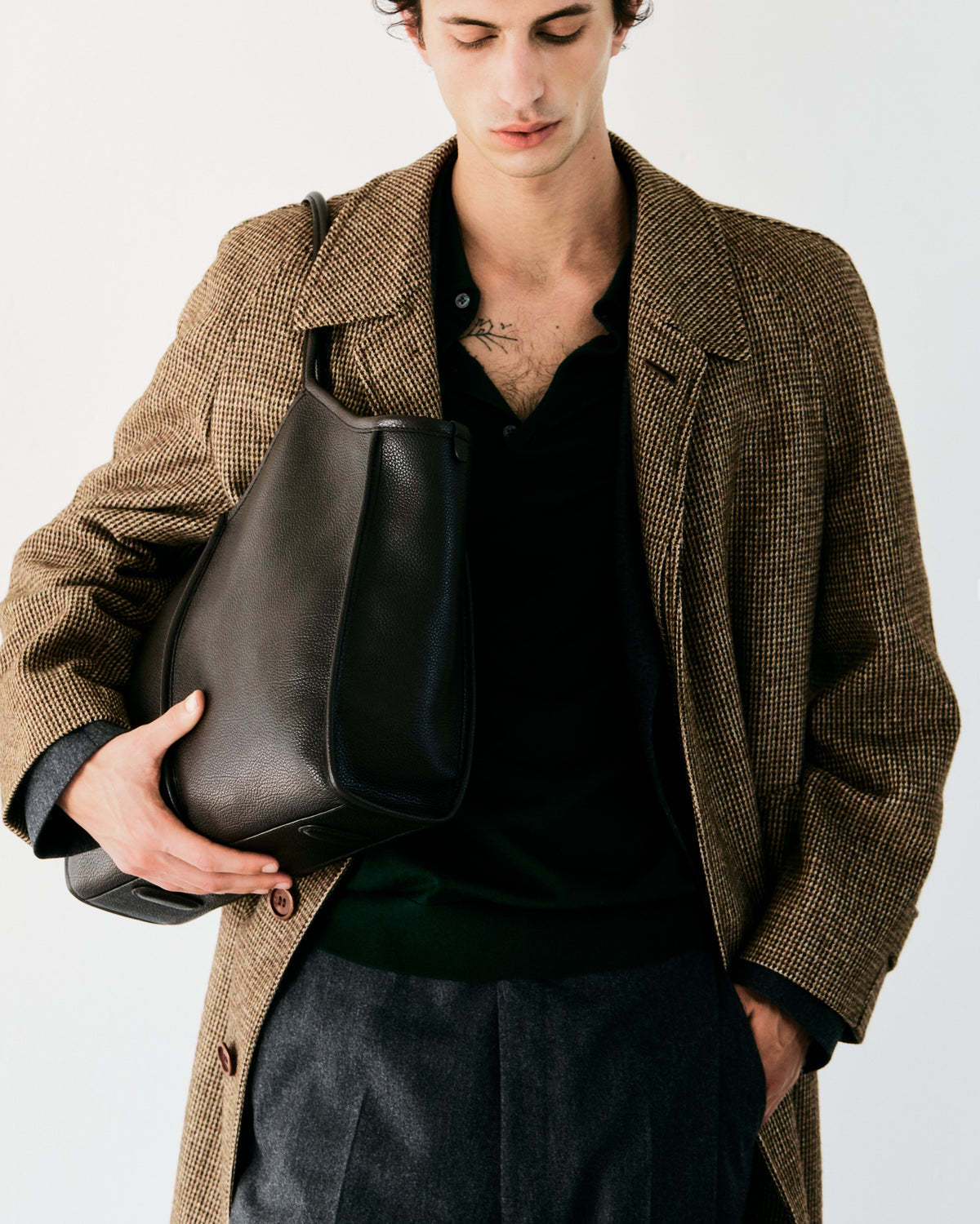 CALELLA SQUARED MEDIUM GRAINY - Leather-trimmed Tote Bag