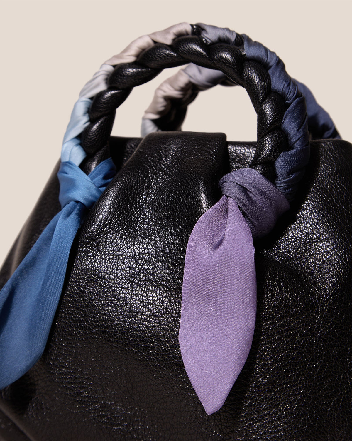 BOMBON FOULARD - Plaited-handle Leather Handbag